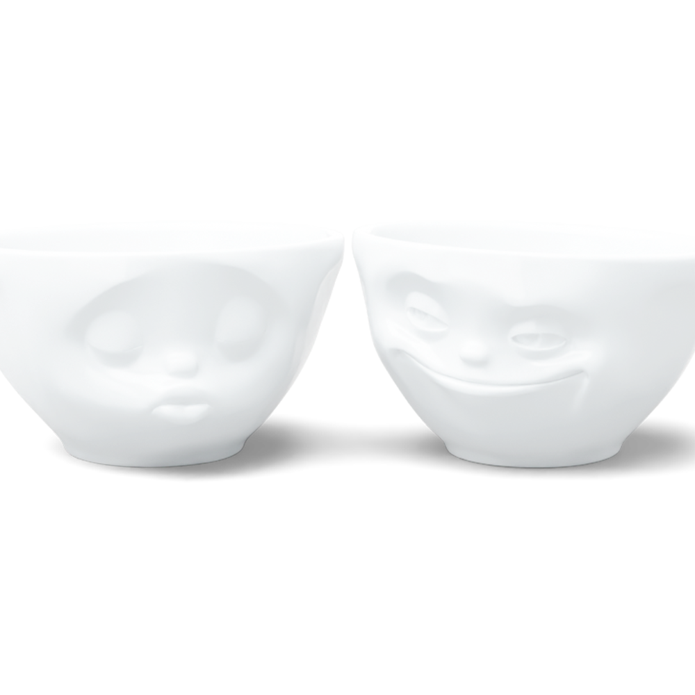 Medium bowls set no. 1 Grinning & Kissing in white, 200 ml
