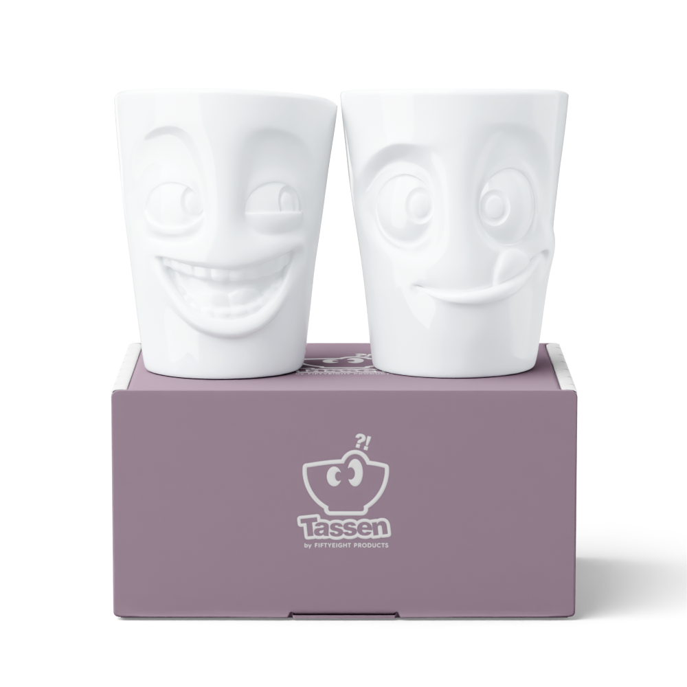 MUG set no. 3 Joking & Tasty without handle in white, 350 ml