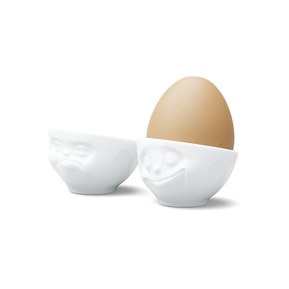 Egg cup set no. 3 Happy & Hmpff in white