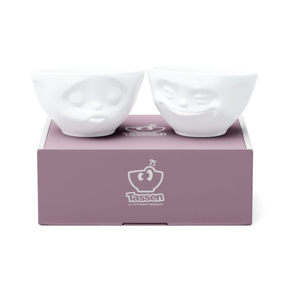 Medium bowls set no. 1 Grinning & Kissing in white, 200 ml