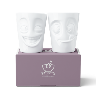 Becher Set Nr. 3 Witzig & Lecker ohne Henkel in weiß, 350 ml