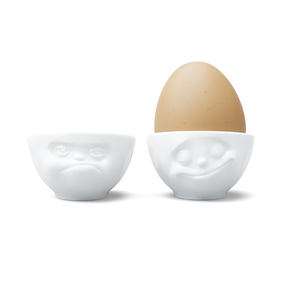Egg cup set no. 3 Happy & Hmpff in white