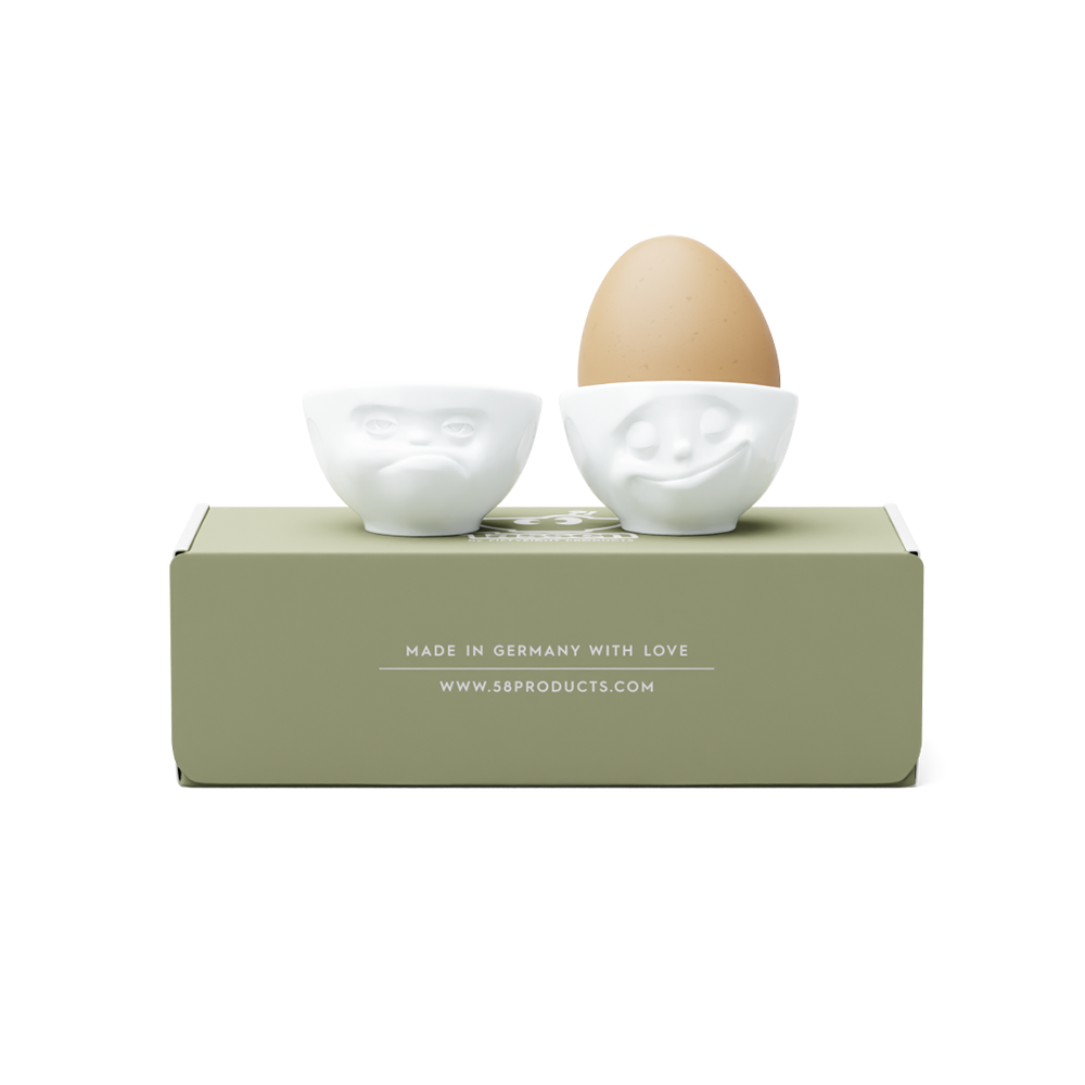 Egg cup set no. 3 Happy & Hmpff in white