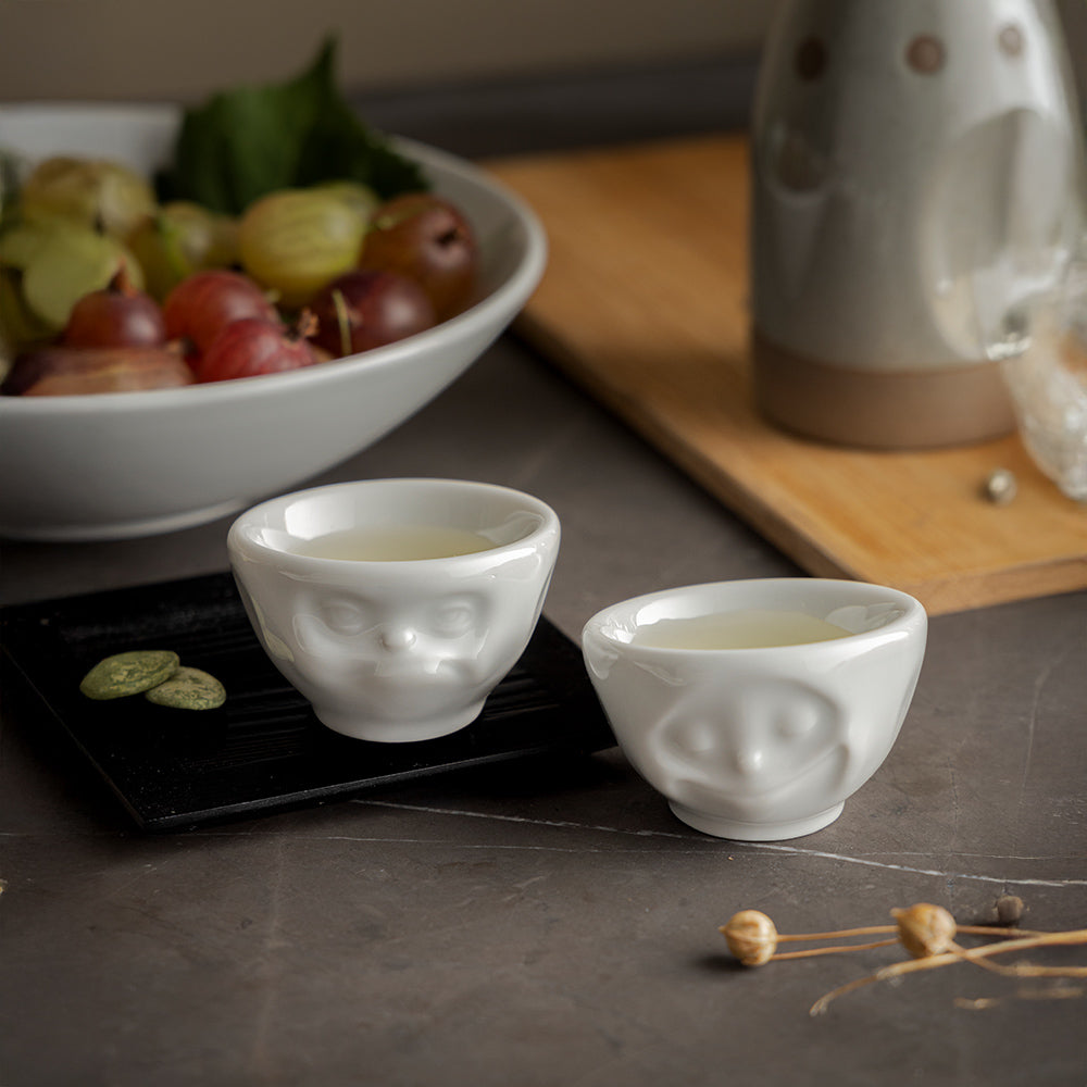 Egg cup set no. 3 Happy & Hmpff in white